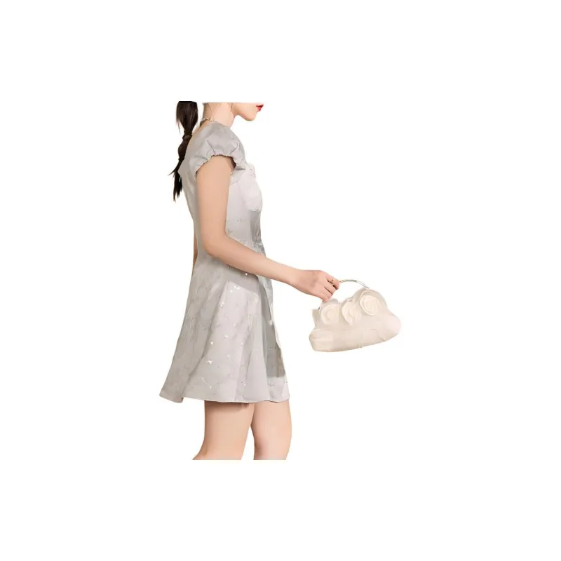 QIAOYUHUAZUN Short Sleeved Dresses Women's Dusty Blue-1