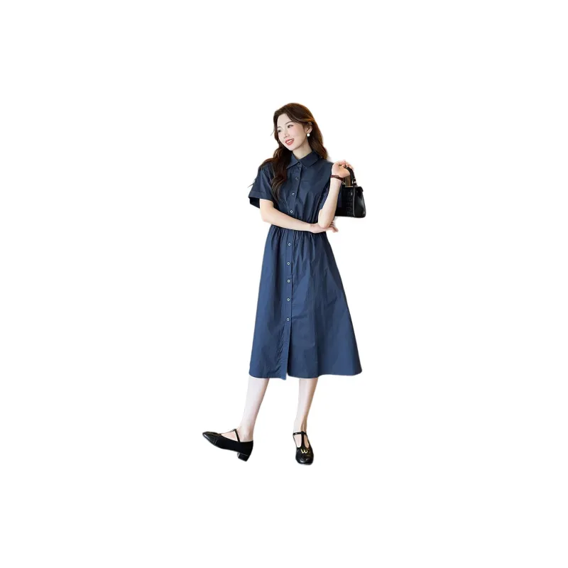Tonlion Short Sleeved Dresses Women's Navy Blue-1