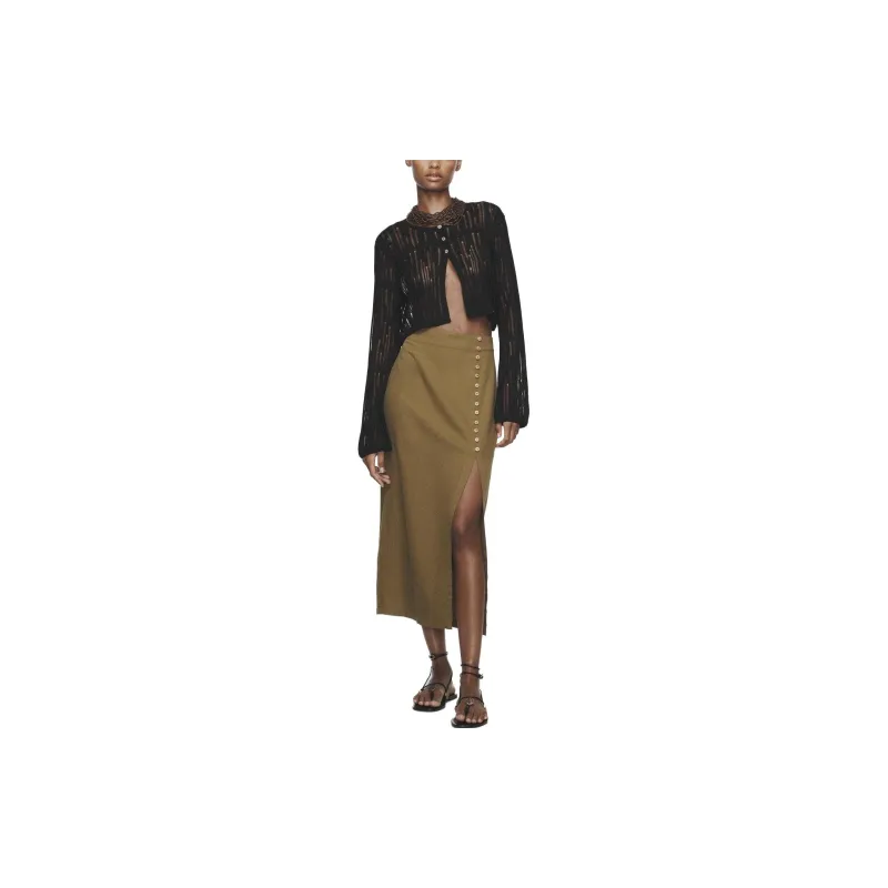 ZARA Casual Long Skirts Women's Dark Olive Green-1