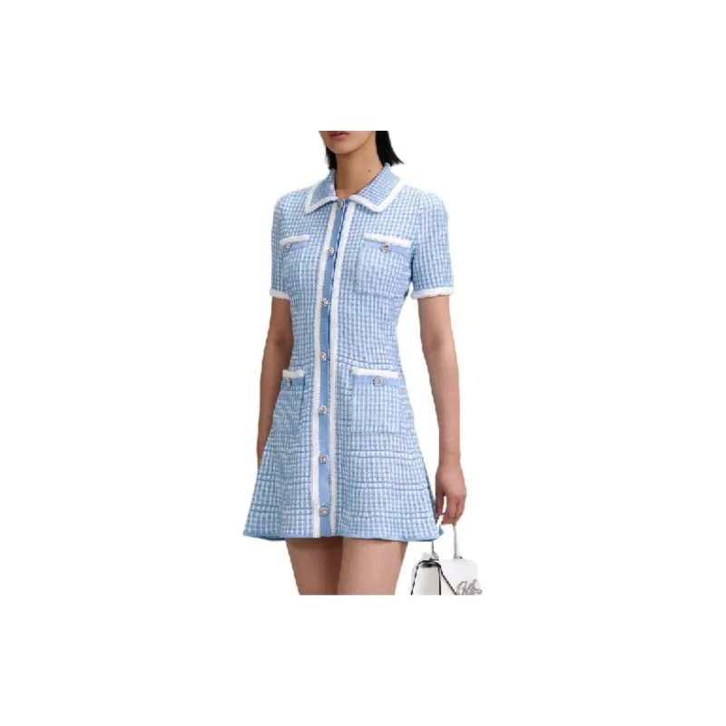 Self portrait Short Sleeved Dresses Women's Misty Blue-3