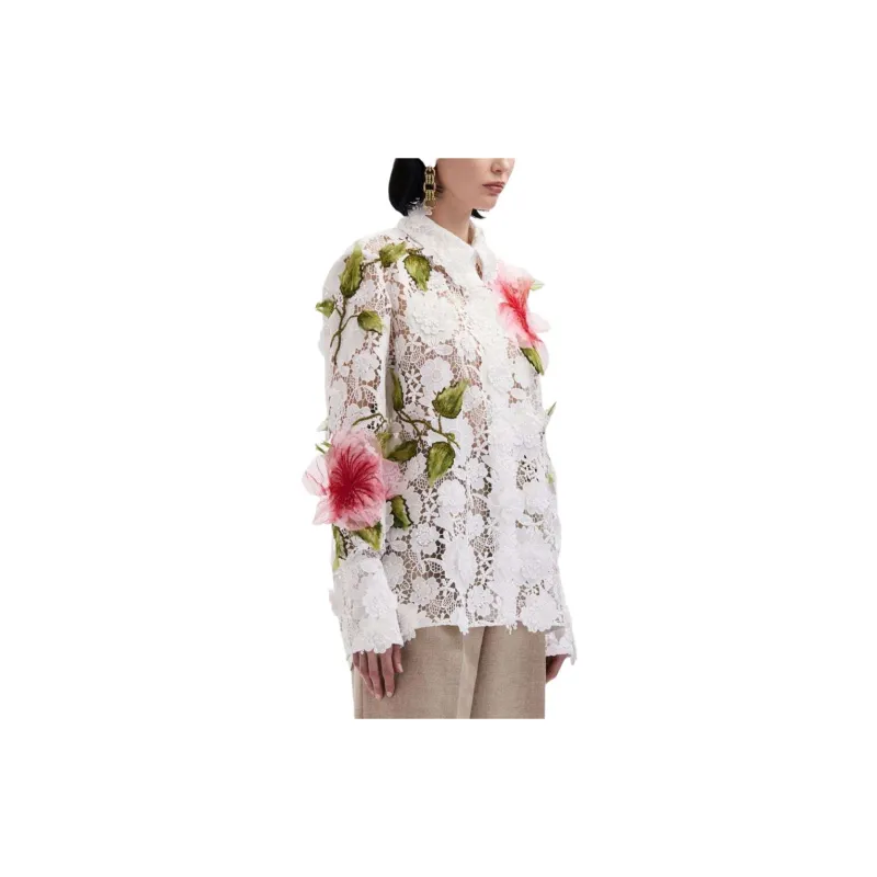 Oscar De La Renta Hibiscus-embroidered Floral-lace Blouse-3