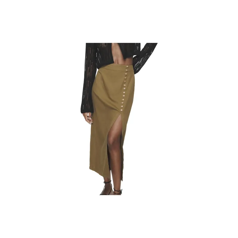 ZARA Casual Long Skirts Women's Dark Olive Green-2