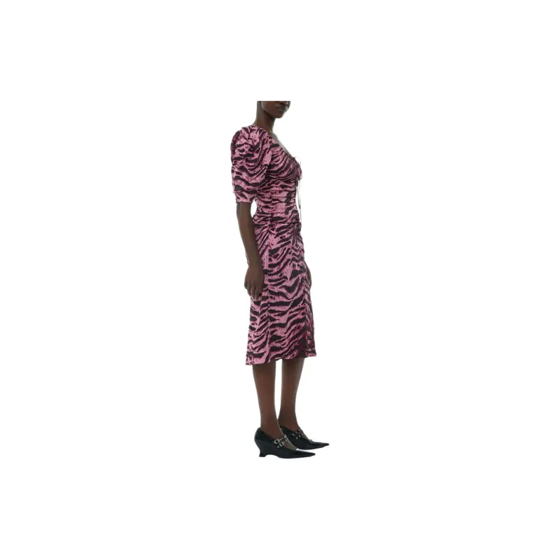 GANNI Tiger print Crinkled Midi Dress-4