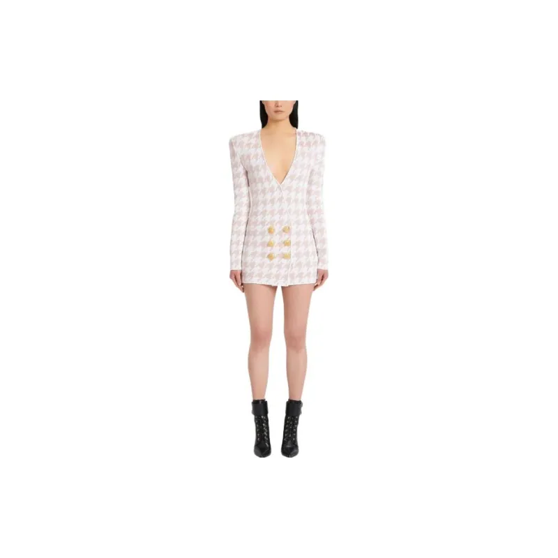 BALMAIN FW22 Long Sleeved Dress Women's Pink-1