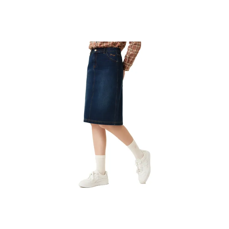HAZZYS Denim Long Skirts Women's Navy Blue-3