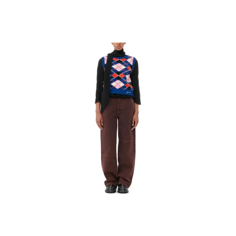 GANNI Logo Embroidered Patterned Knitted Vest-2
