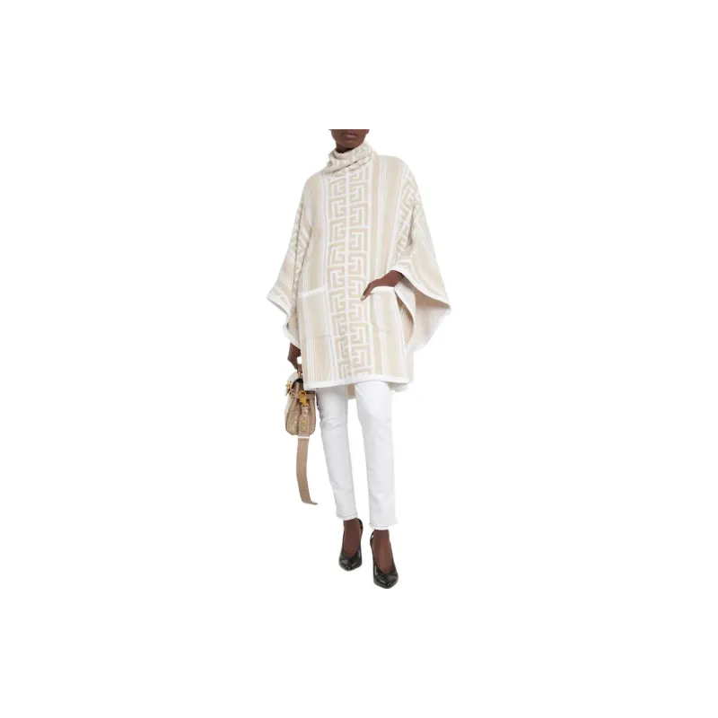 BALMAIN Lurex Maxi Monogram Knit Poncho 'Pink'-1