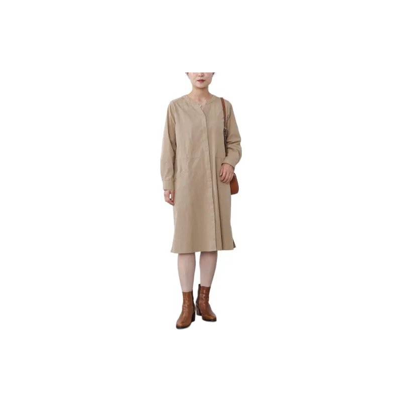 Beams Long Sleeved Dress Women's Light Umber-2