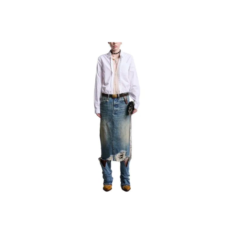 R13 SS24 Denim Long Skirt Women's Clinton Blue-2