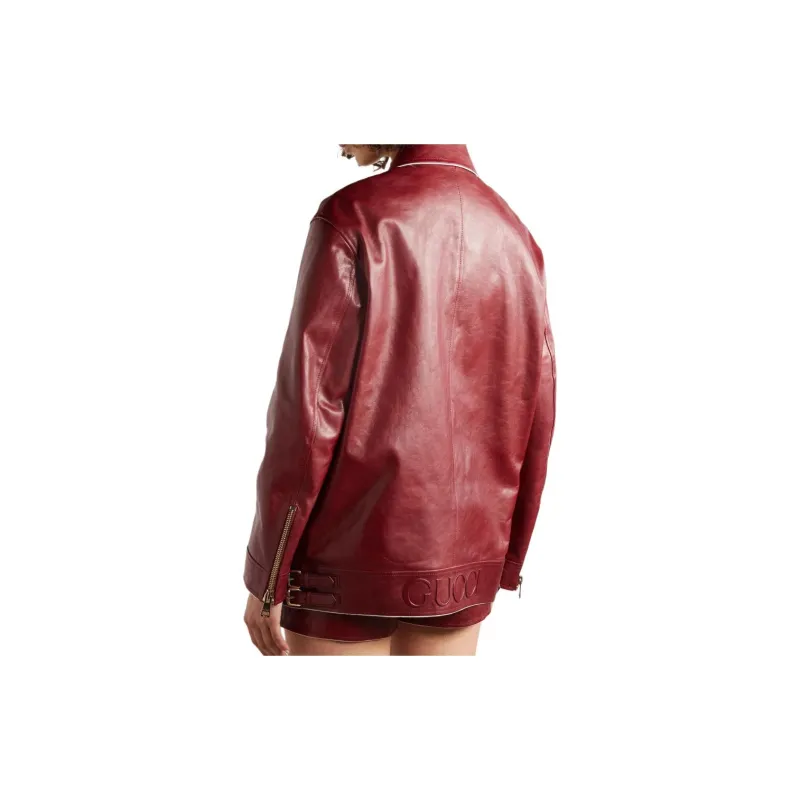 GUCCI Leather Jacket Women's Red-2