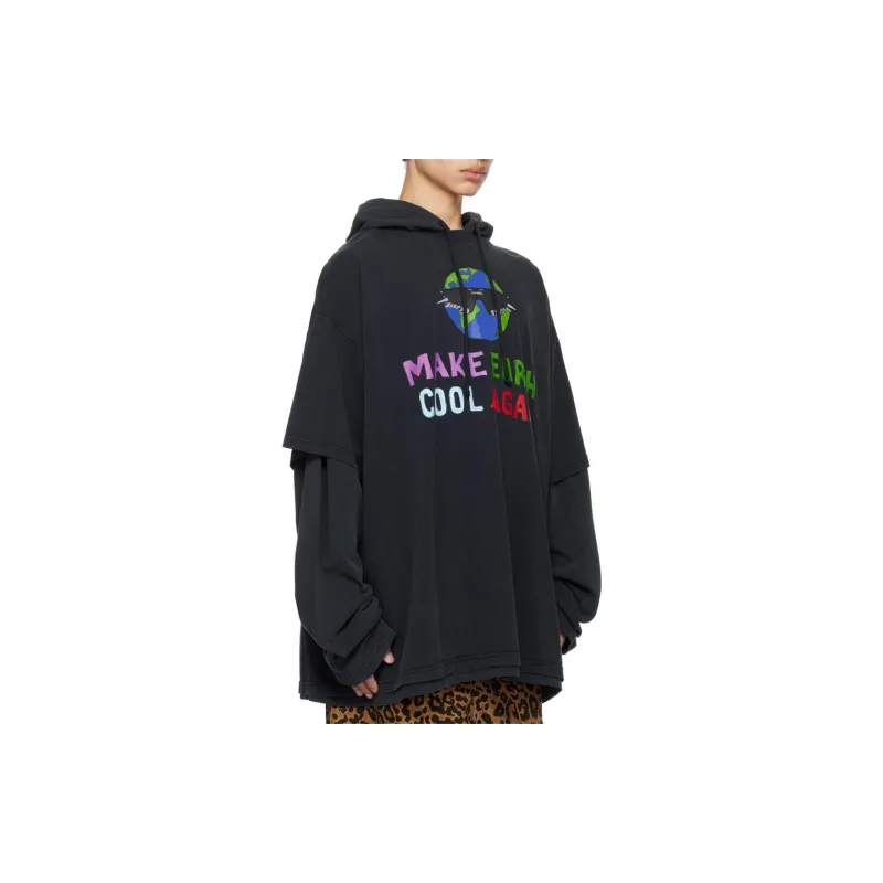 Vetements Cool Earth Hooded Long Sleeve 'Washed Black'-3