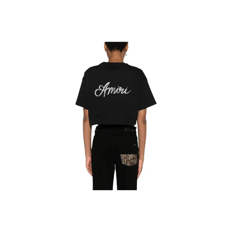 AMIRI Logo Daetailed Crewneck Cropped T-Shirt-2