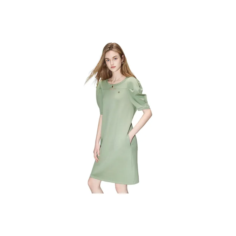 【dme】 Short Sleeved Dresses Women's Pea Green-2
