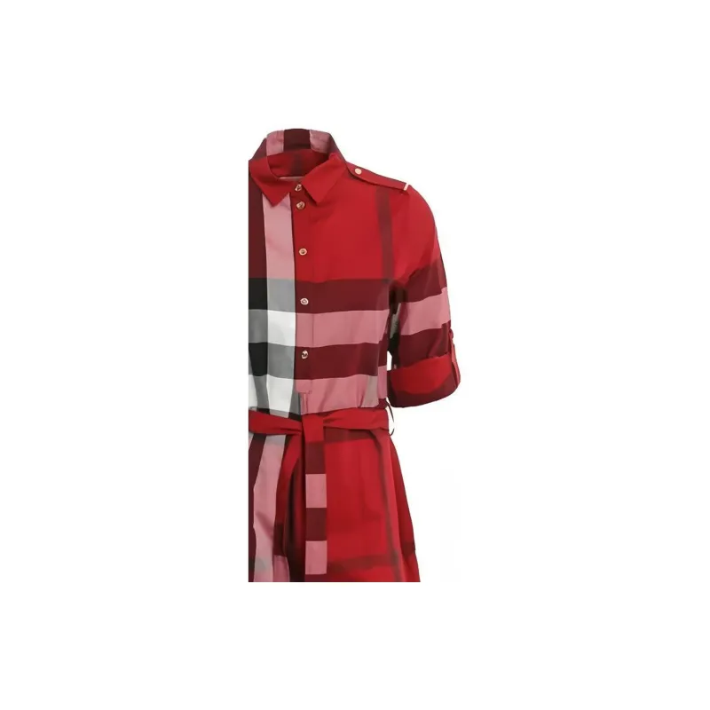 Burberry Check Knee Length Dresses Red Check-5