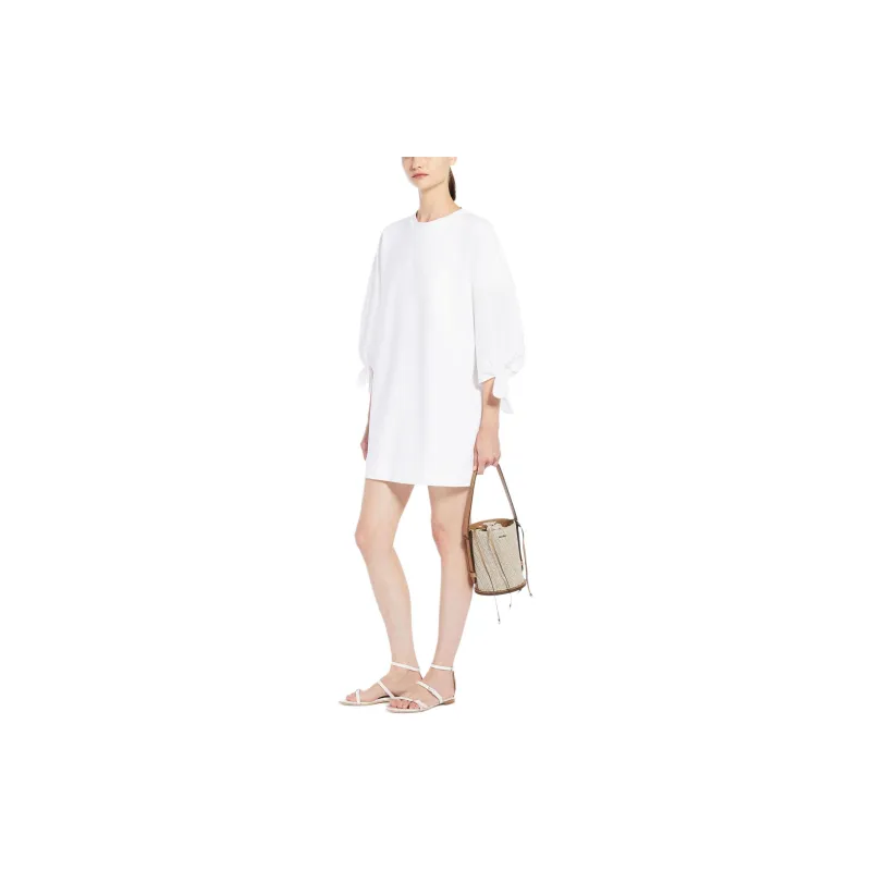 MaxMara SS25 Long Sleeved Dress Women's White-3