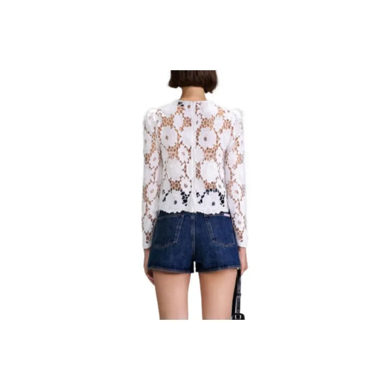 Self portrait Semi sheer 3D Lace effect Cotton Top-4