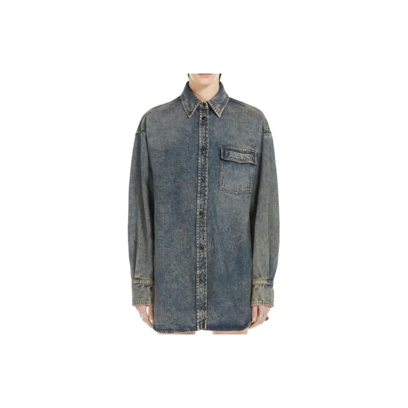 SportMa Targa Collection Oversized Denim Blouse Shirt Women's Beige-2