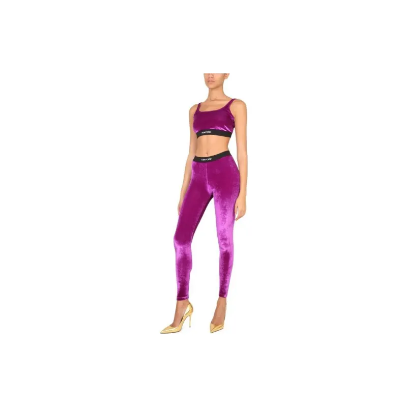 TOM FORD Logo waist Velvet Leggings-1