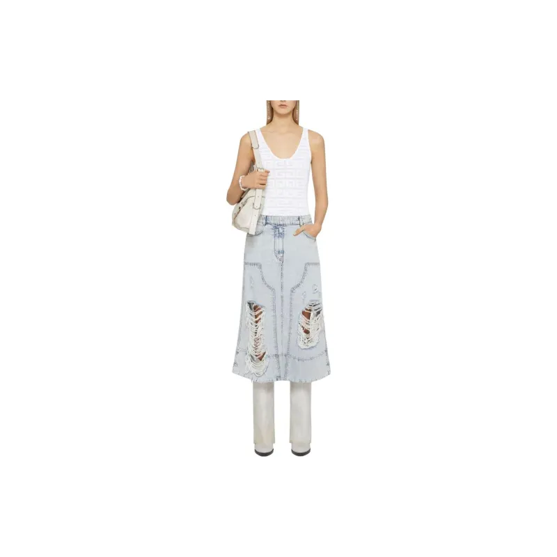 Givenchy Destroyed-Effect Midi Denim Skirt-2