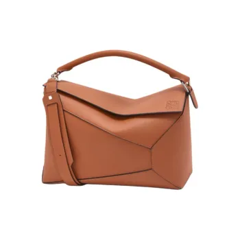 LOEWE Puzzle Cow Leather Shoulder Bag Crossbody Bag Handbag Large Size Women's Tan