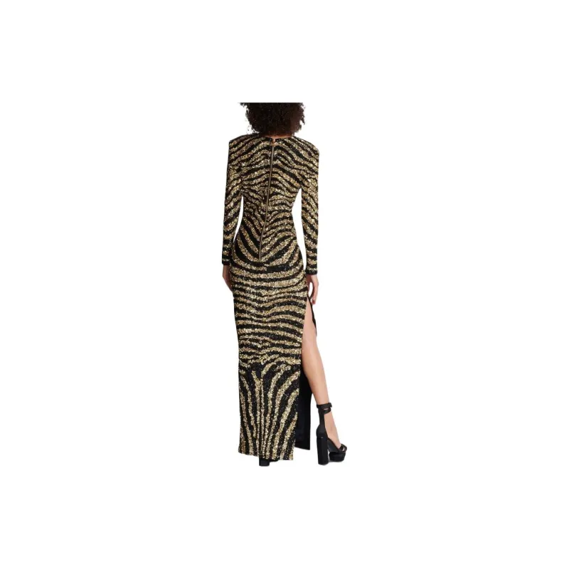 BALMAIN Long-Sleeved Dresses Women's Black Gold-2