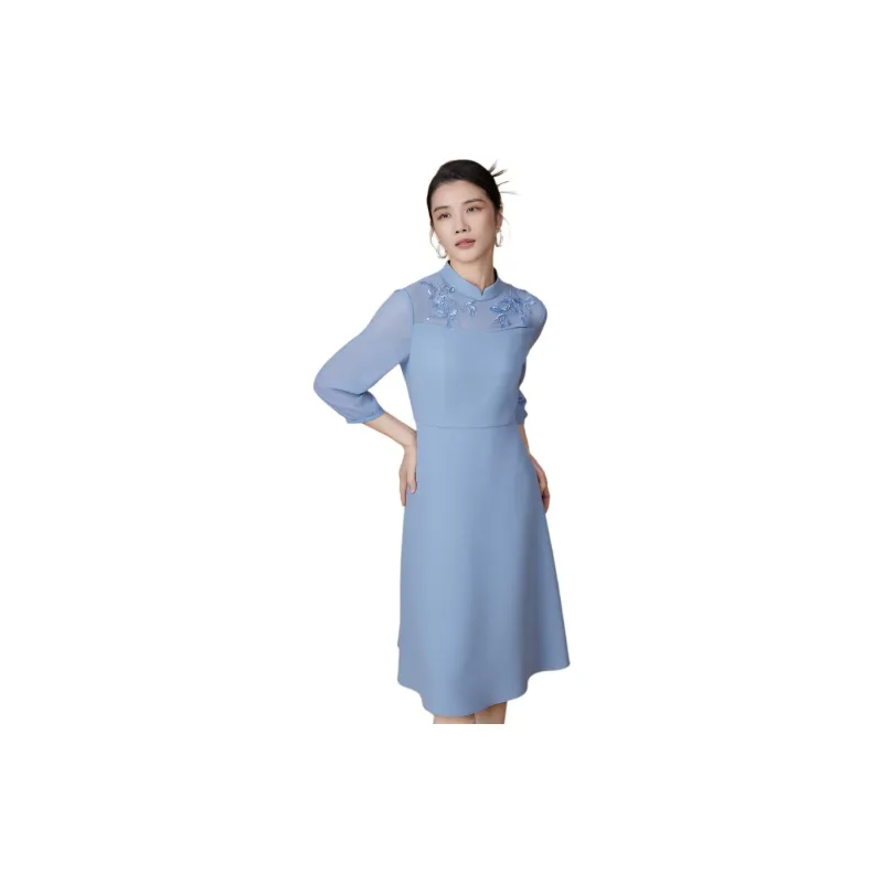 BBLLUUEE Long Sleeved Dress Women's Moonlight Blue-3