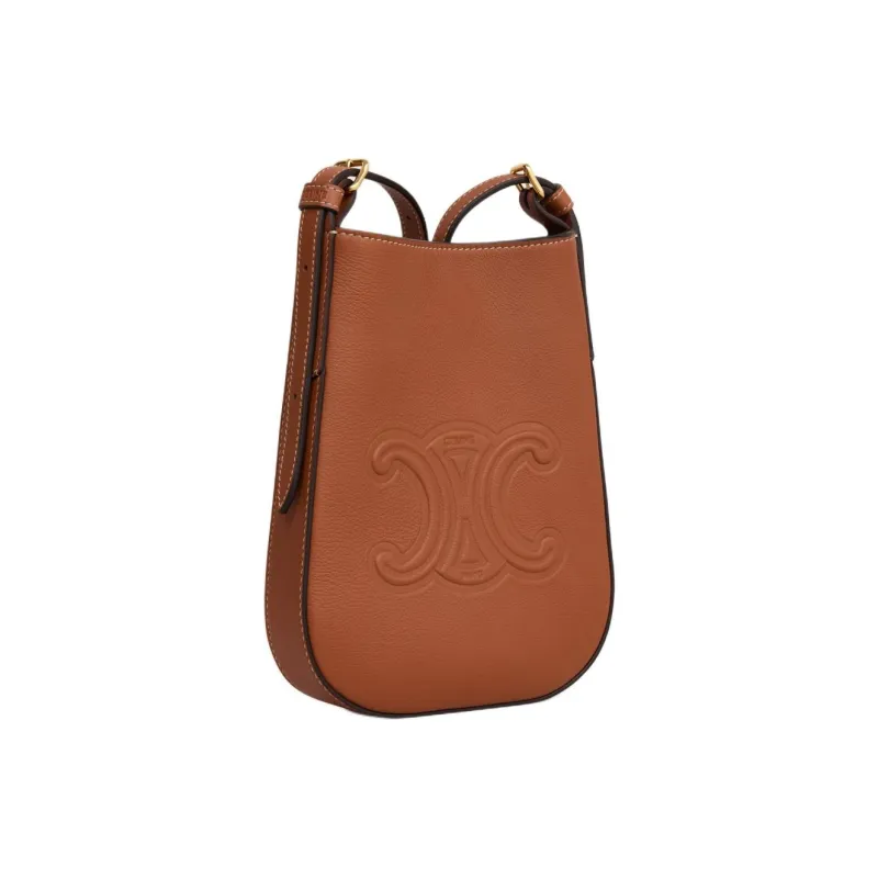 CELINE Cow Leather One Shoulder Crossbody Cell Phone Pouch Women's Tawny-2
