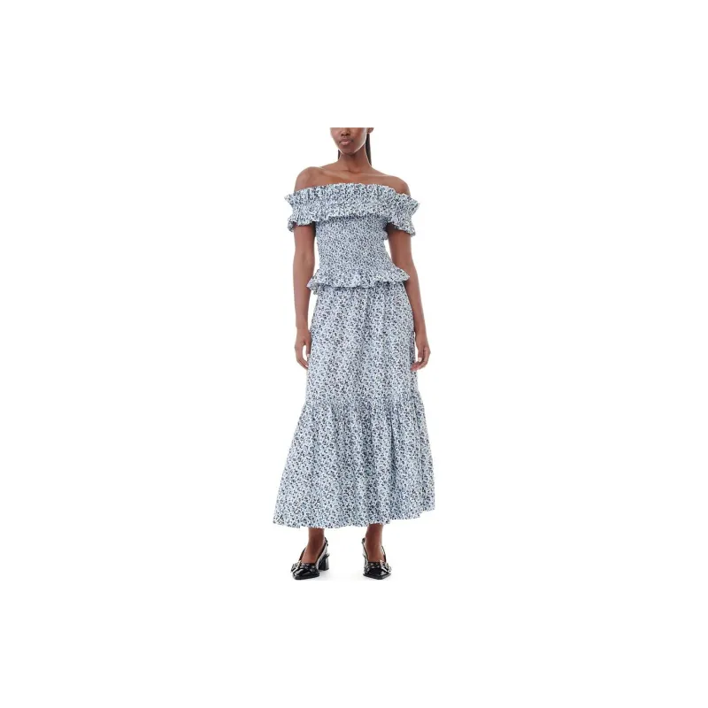 GANNI SS24 Casual Long Skirt Women's Glacier Lake Blue-2