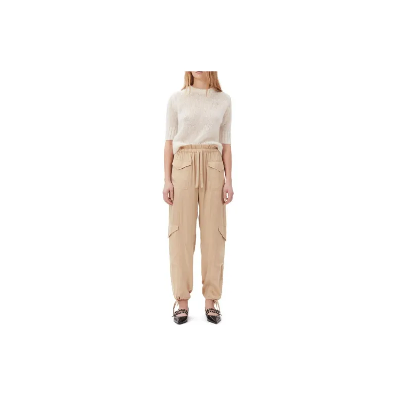 GANNI Elasticated-waist Satin Trousers-2