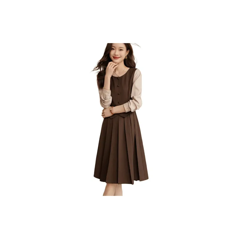 Mo Han Yi Mei Long Sleeved Dresses Women's Coffee-1