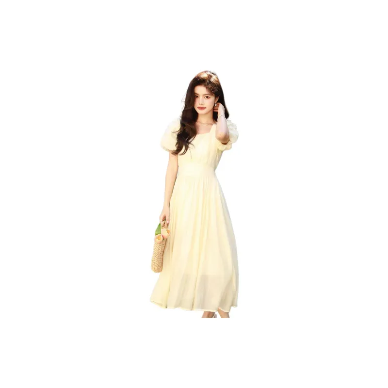 ETSE Short Sleeved Dresses Women's Beige Yellow-1