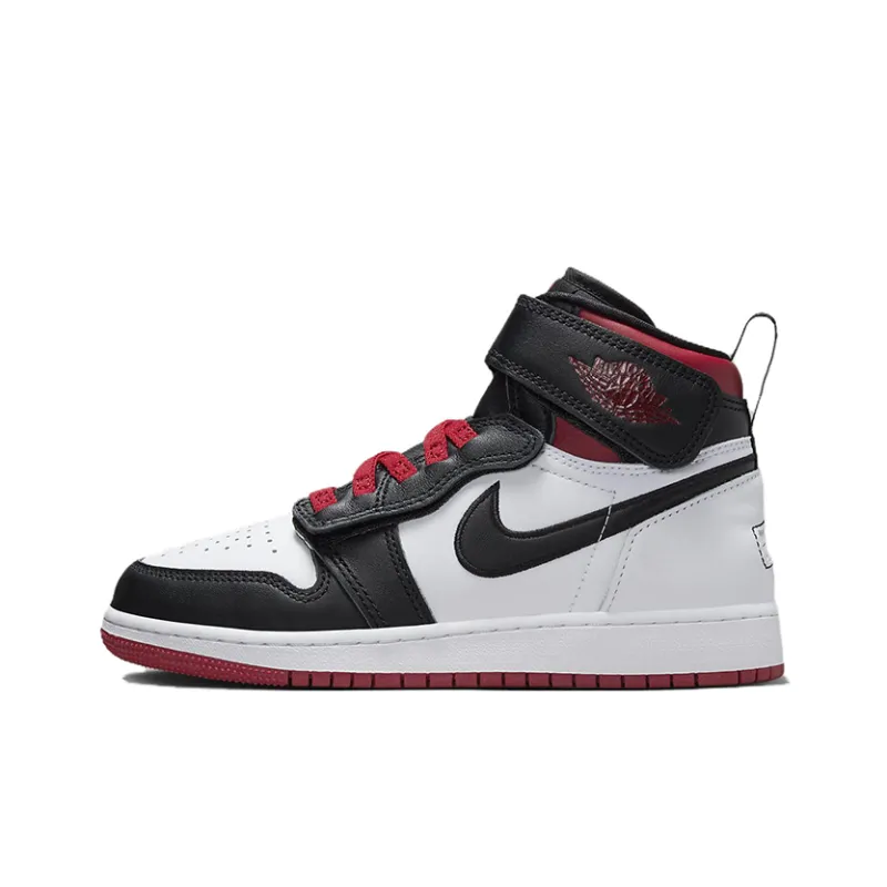 Jordan Air Jordan 1 FlyEase Anti Slip Wear Resistant High Top Children s Basketball Shoes Black Red Teenagers