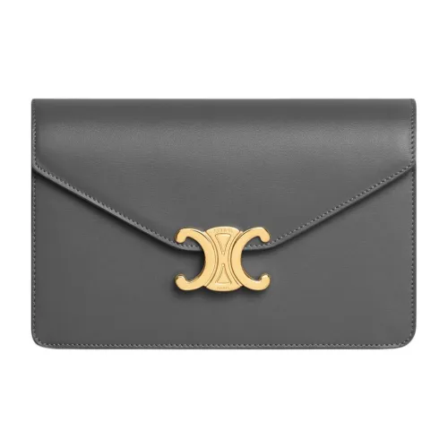 CELINE Calfskin Shoulder Bag Crossbody Bag Wallet Women's Charcoal Gray