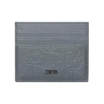 DIOR Cow Leather Card Holder Unisex Dark Gray