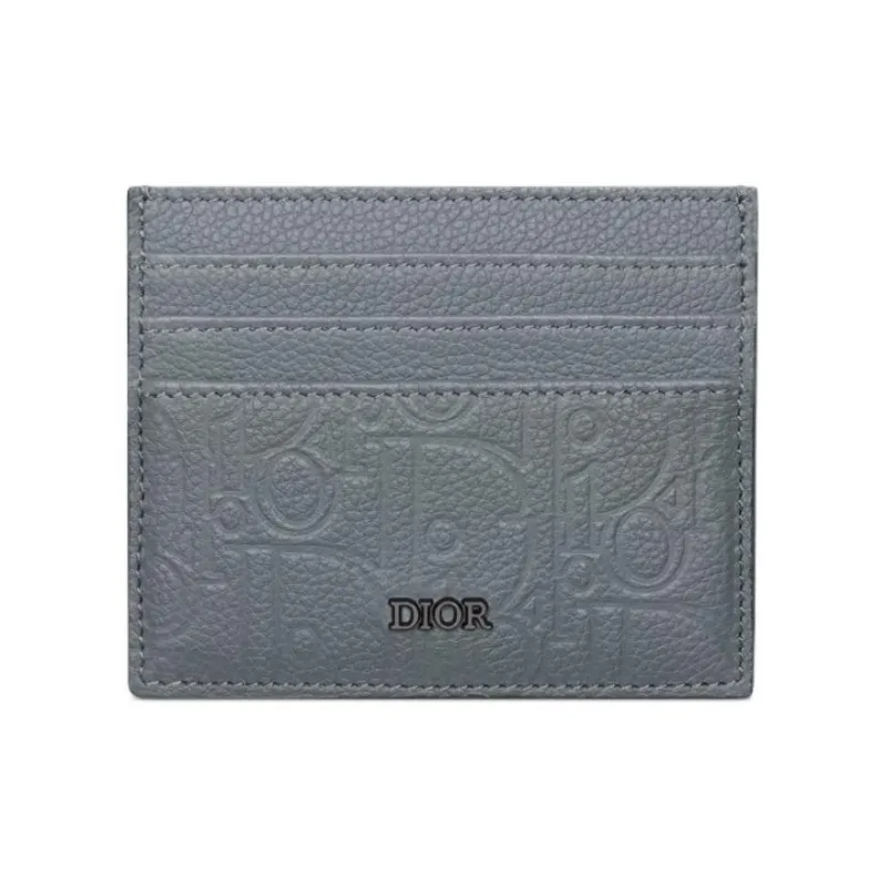 DIOR Cow Leather Card Holder Unisex Dark Gray-0