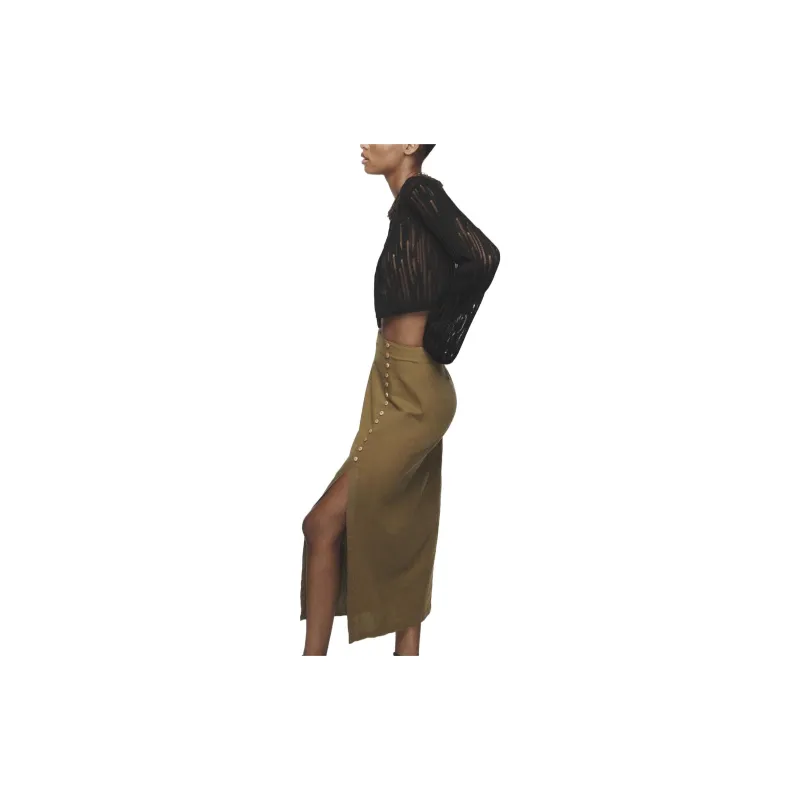 ZARA Casual Long Skirts Women's Dark Olive Green-3