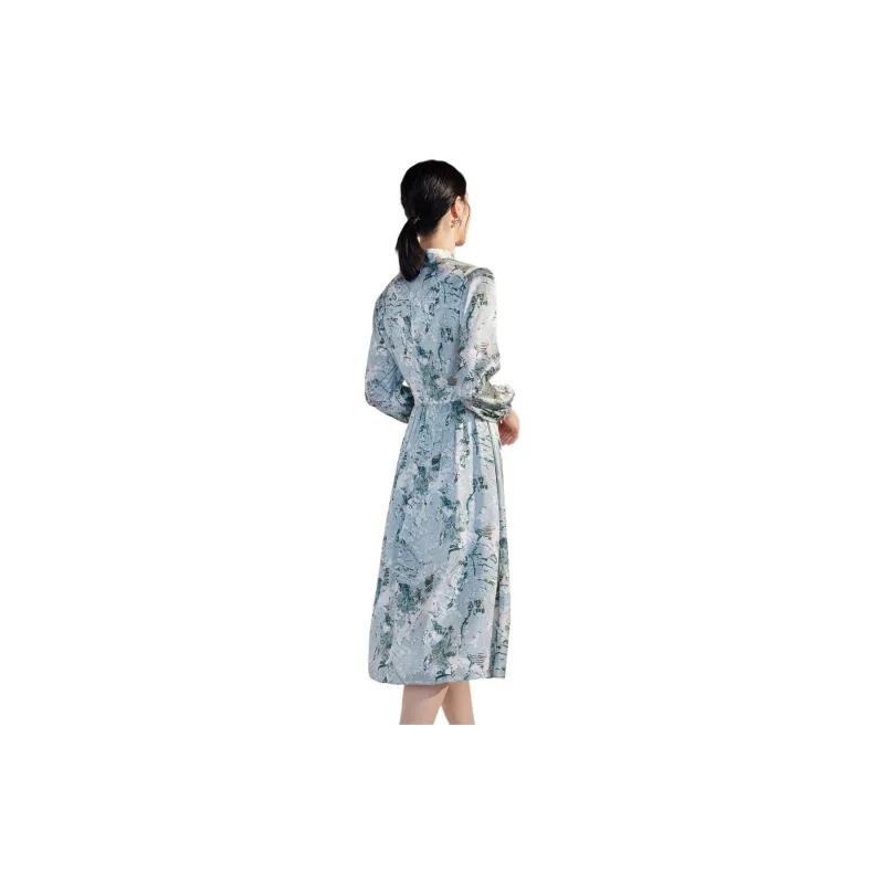BBLLUUEE Long Sleeved Dress Women's Morning Sky Green-3