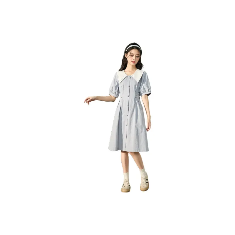 Tonlion Short Sleeved Dress Women's Light Aqua Blue-4