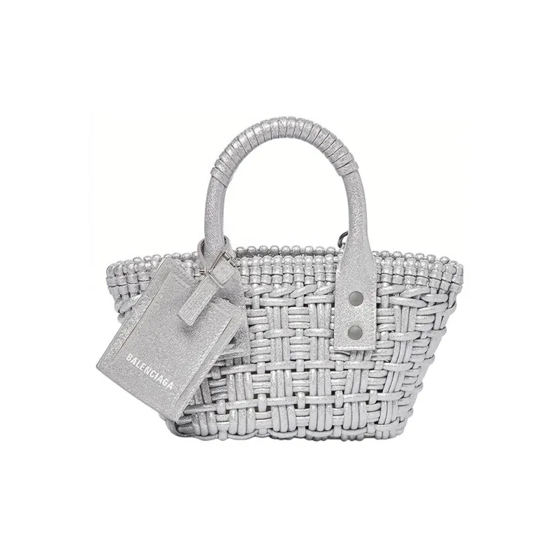 Balenciaga BISTRO Interior Zip Pocket Basket Bag Hand Held Shoulder Crossbody Bag Mini Women's Gray-0