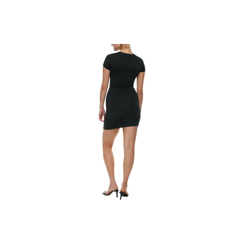 ARITZIA Contour Ruched Mini Dress Short-Sleeved Dresses Women's Black-3