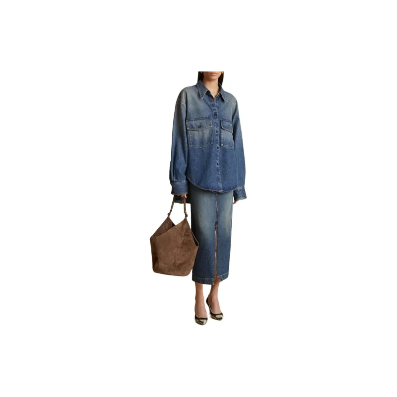 KHAITE The Ruly Denim Midi Skirt-3