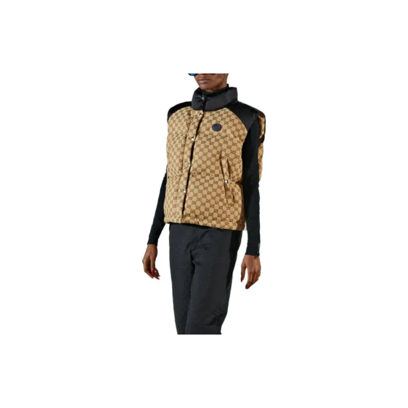 GUCCI Women's Gg Cotton Canvas Puffer Vest Camel/Brown-3