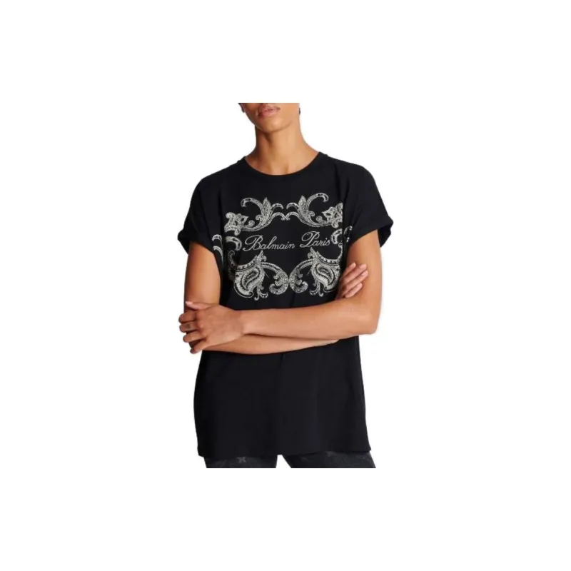 BALMAIN Signature Paisley T Shirt 'Black/Ivory'-2