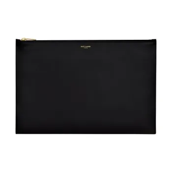 SAINT LAURENT Smooth Finish Calfskin Zip Closure Clutch Extra Large Men's Black