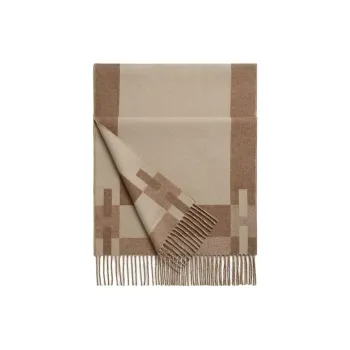 HERMES Cashmere Knit Scarves Women's Chalk White