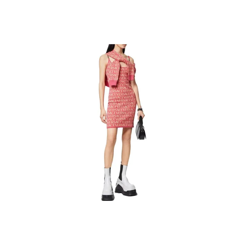 VERSACE Monogram Knit Mini Dress 'Fuchsia Pink'-2