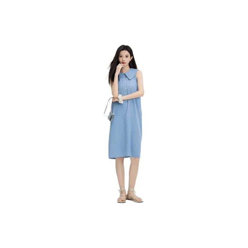 PZGE Sleeveless Dress Women's Light Blue-4