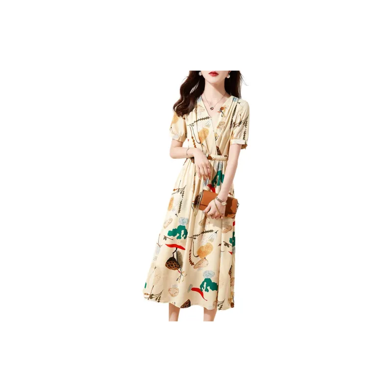 Mo Han Yi Mei Short Sleeved Dress Women's Beige-1