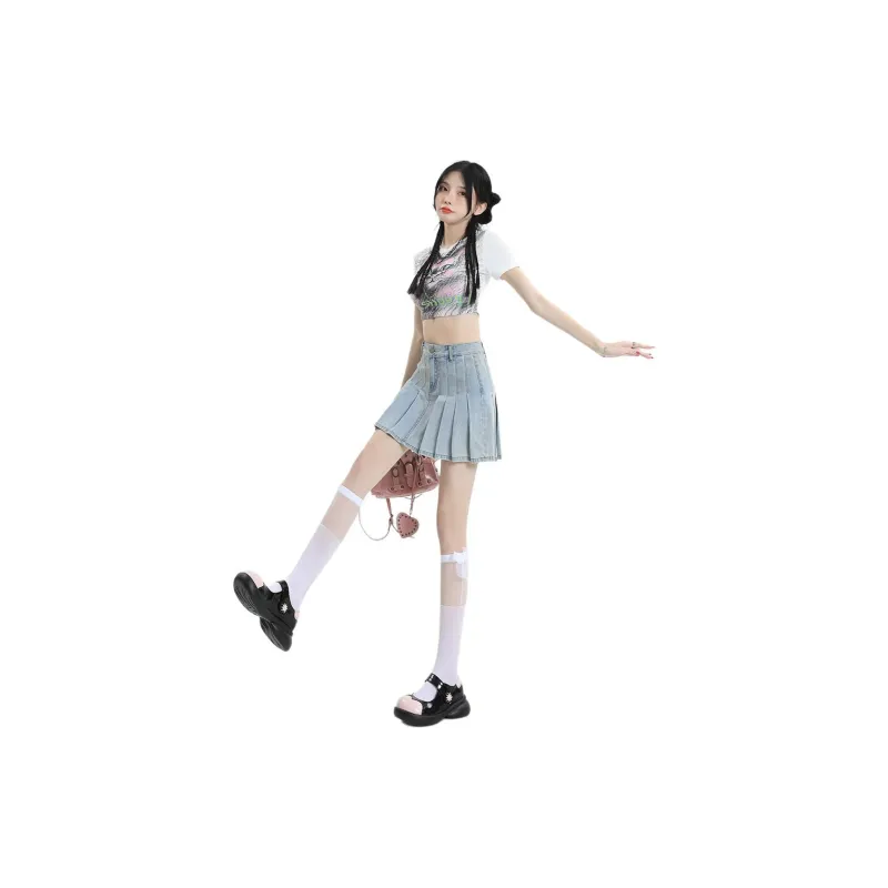 Kazakhstan Denim Short Skirts Women's Light Blue-2