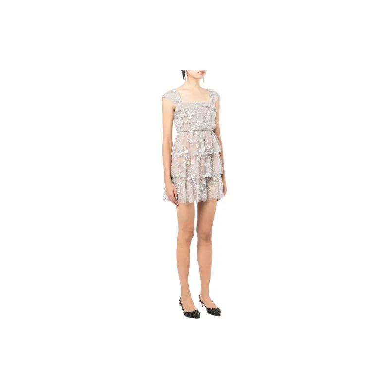 Self portrait Floral embroidered Tiered Mini Dress-3